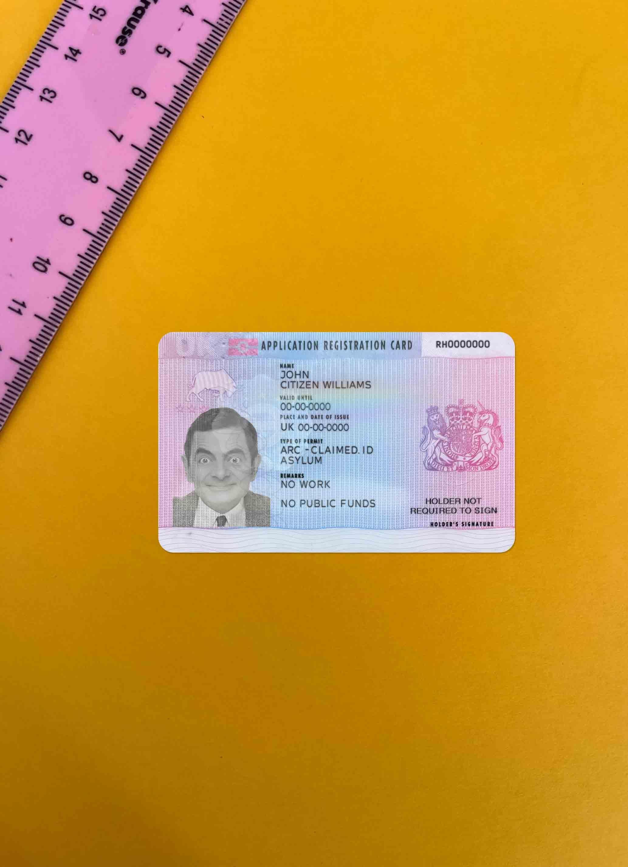 Blank UK application registration card photolook sample